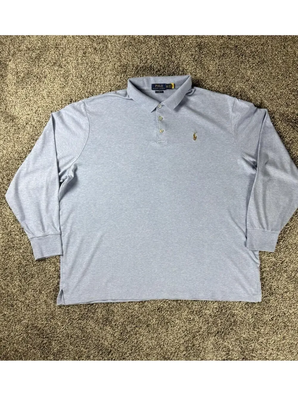 Polo Ralph Lauren Polo Shirt Mens XXL Light‎ Blue Solid Long Sleeve Pony Logo
